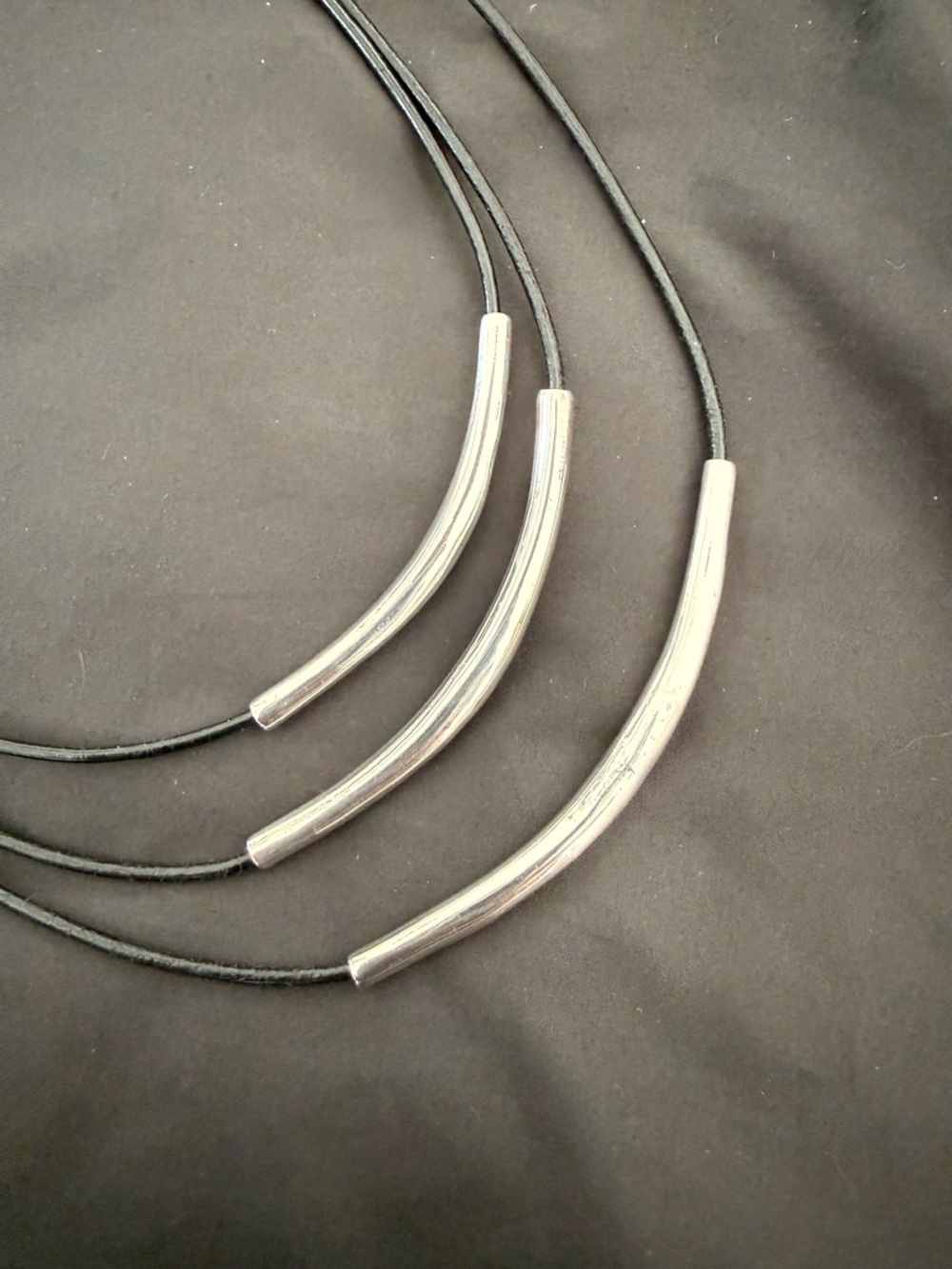 Silpada Black Cord Necklace with Silver Curved Tubes